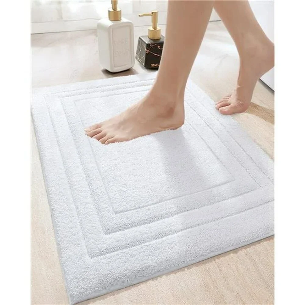 DEXI White Bathroom Rug 24x16 Non Slip Quick Dry Soft Microfiber Bath Mat